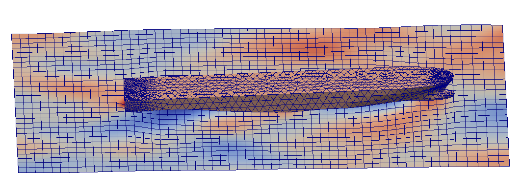 Numerical grids on the hull and the water surface